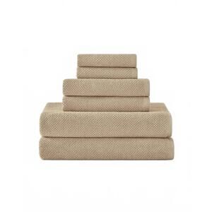 NEW UNDER THE CANOPY textured organic cotton 6-piece bath sheet set in light tau